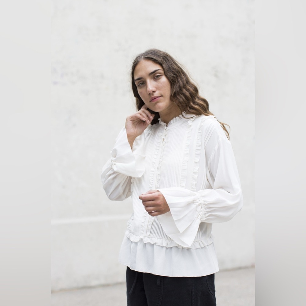 Ulla Johnson Nadia Cream Silk Ruffle Blouse Size: 6